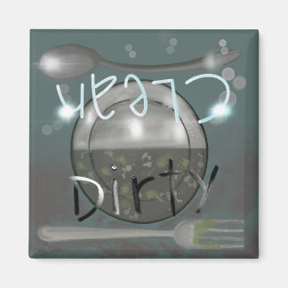 Dirty or Clean Dishwasher Plate and Utensils Magnet