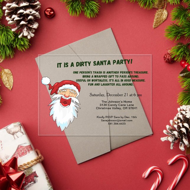 Dirty Santa Gift Exchange with Laughing Santa Acrylic Invitations (Insitu (Holiday))