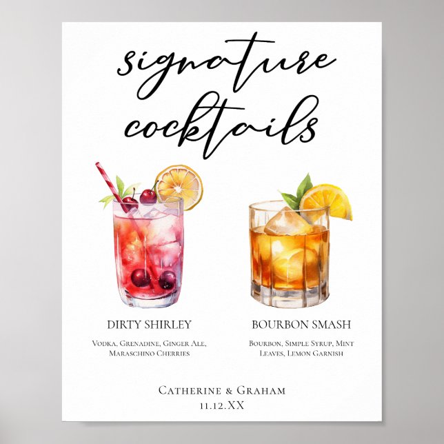 Dirty Shirley Bourbon Smash Signature Drinks Menu Poster (Front)