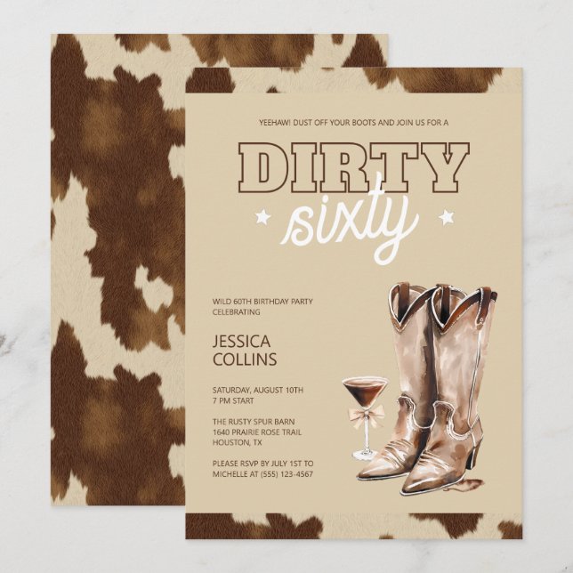 Dirty Sixty Western Rustic 60th Birthday Party Invitation (Front/Back)