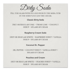 Dirty Soda Bar Sign with Recipes for Wedding