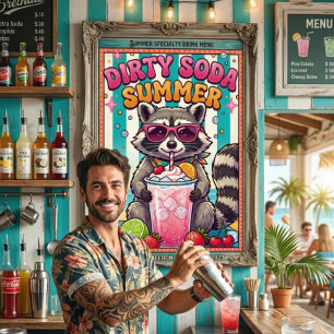 Dirty Soda Summer  Racoon Summer Drink Vacation Poster
