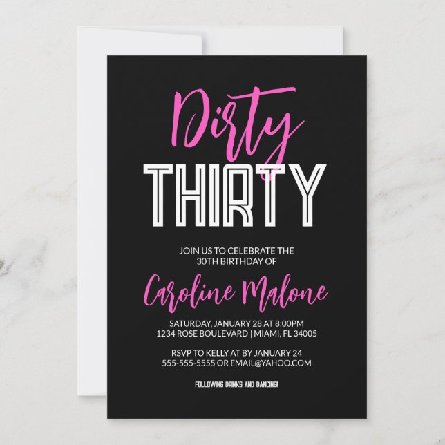 Dirty Thirty 30th Birthday Invitation  (Front)