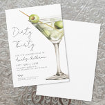 Dirty Thirty 30th Birthday Party Invitation<br><div class="desc">Dirty Thirty—or any milestone worth celebrating—with this chic martini-themed party invitation. Up top, the phrase “Dirty Thirty” is written in stylish handwritten script, but you can easily change it to fit any age birthday. A watercolor green martini glass with olives sits on the right side, giving the layout a fresh,...</div>