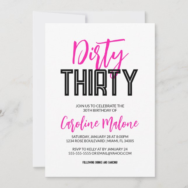 Dirty Thirty Birthday Invitation  (Front)