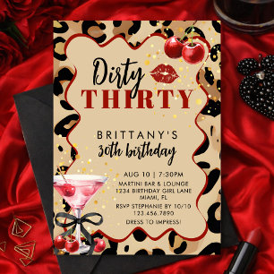Dirty Thirty Cherry Martini Glam 30th Birthday Invitation