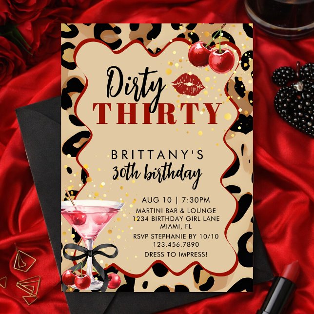 Dirty Thirty Cherry Martini Glam 30th Birthday Invitation (Creator Uploaded)