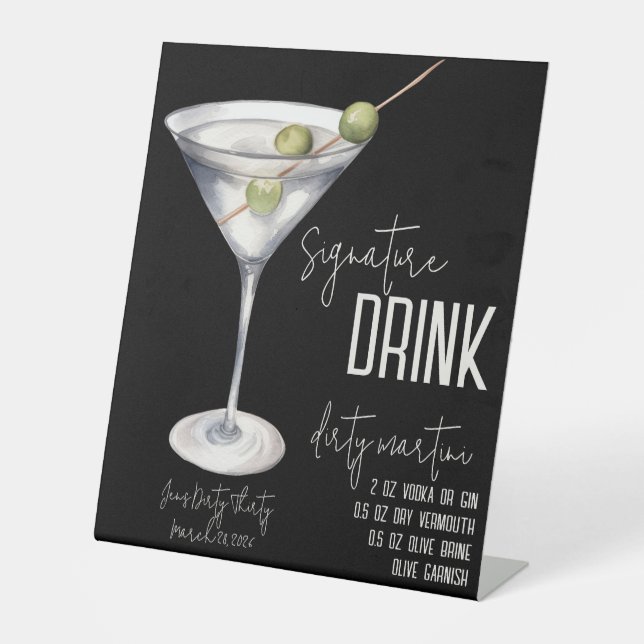 Dirty Thirty, Dirty Martini Signature Drink Menu Pedestal Sign (Front)