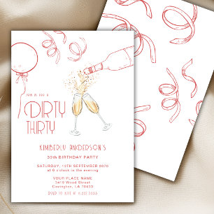 Dirty Thirty Hand Draw Champagne Pink Birthday Invitation
