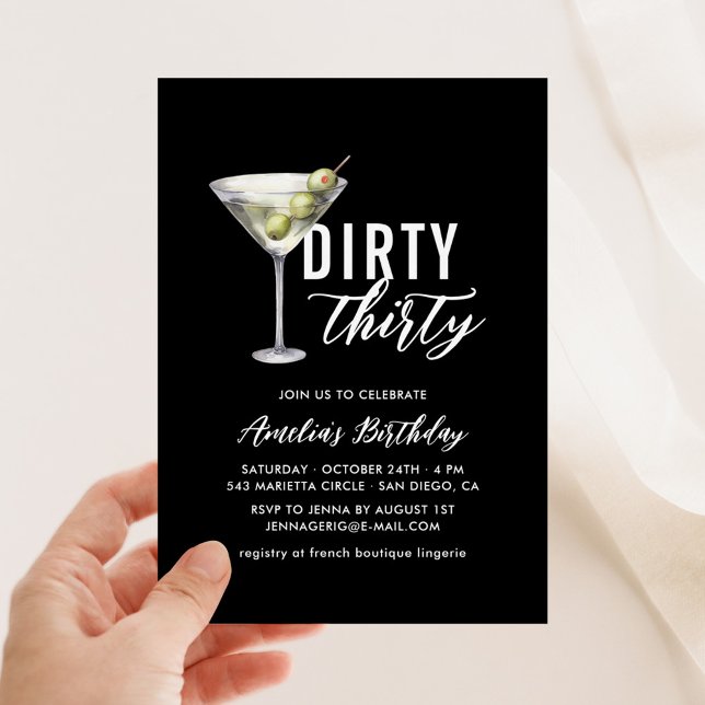 Dirty Thirty Martini 30th Birthday Invitation (Creator Uploaded)