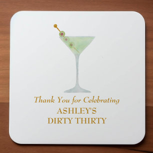 Dirty Thirty Martini Cocktail, 30th Birthday Party Square Sticker