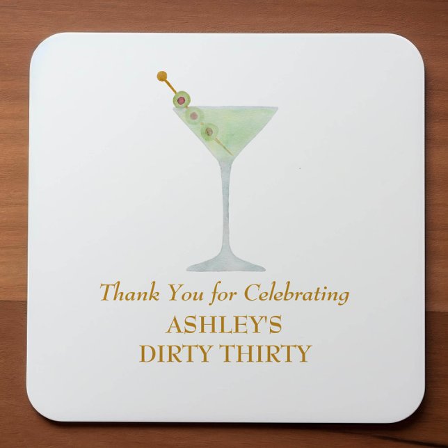 Dirty Thirty Martini Cocktail, 30th Birthday Party Square Sticker (Creator Uploaded)