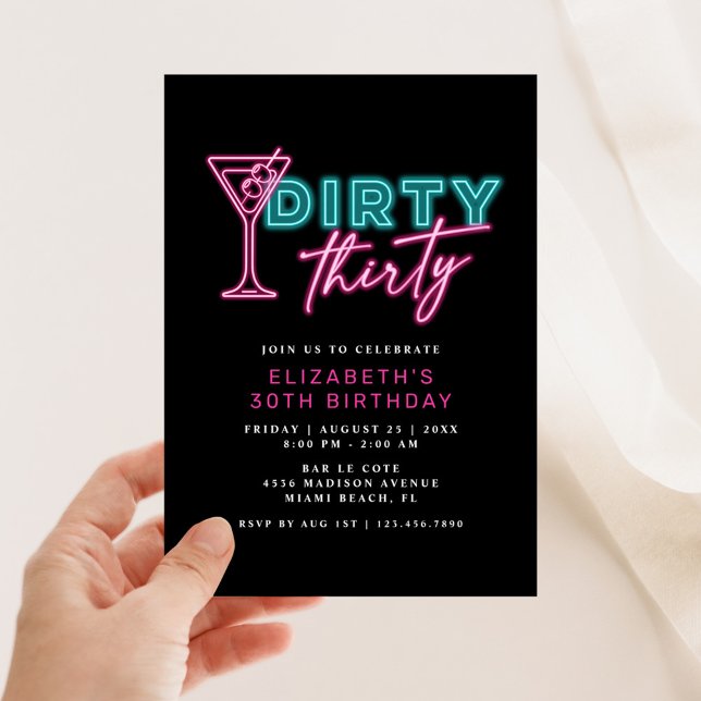 Dirty Thirty Neon Blue & Pink 30TH Birthday Invitation (Creator Uploaded)