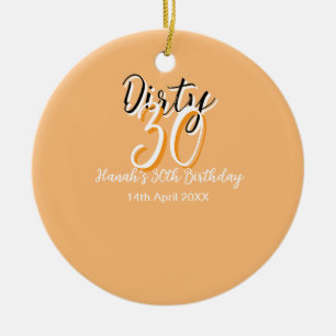 Dirty thirty orange white simple retro birthday ad ceramic tree decoration