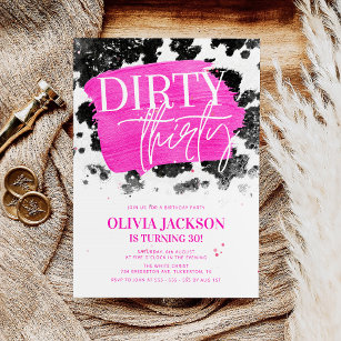 Dirty Thirty Pink & Cow Print 30th Birthday Party Invitation