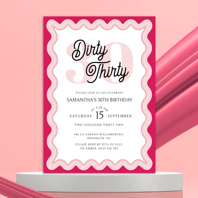 Dirty Thirty Pink Curvy Retro 30th Birthday  Invitation (Creator Uploaded)