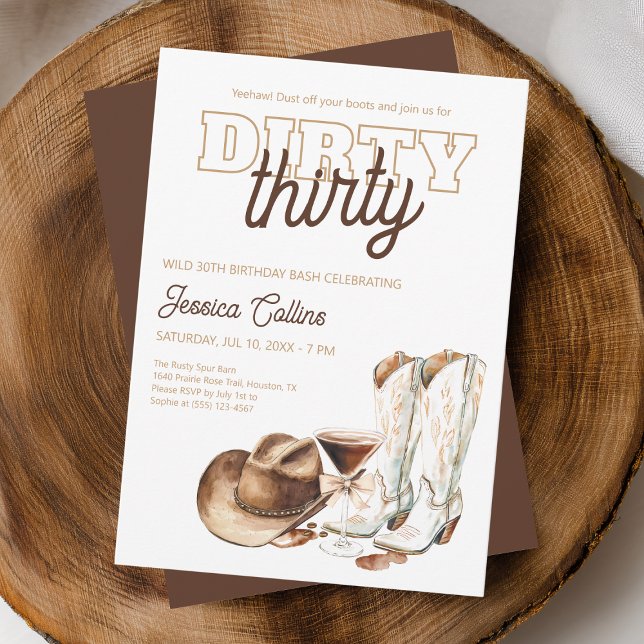 Dirty Thirty Western Cowgirl 30th Birthday Party Invitation (Dirty Thirty Western Cowgirl 30th Birthday Party Invitation for Her)