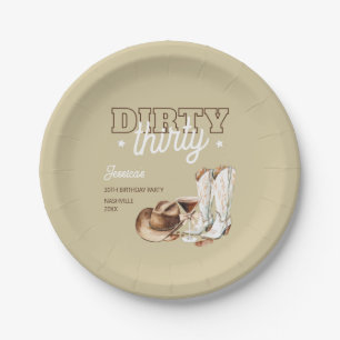 Dirty Thirty Western Rodeo Beige 30th Birthday Paper Plate