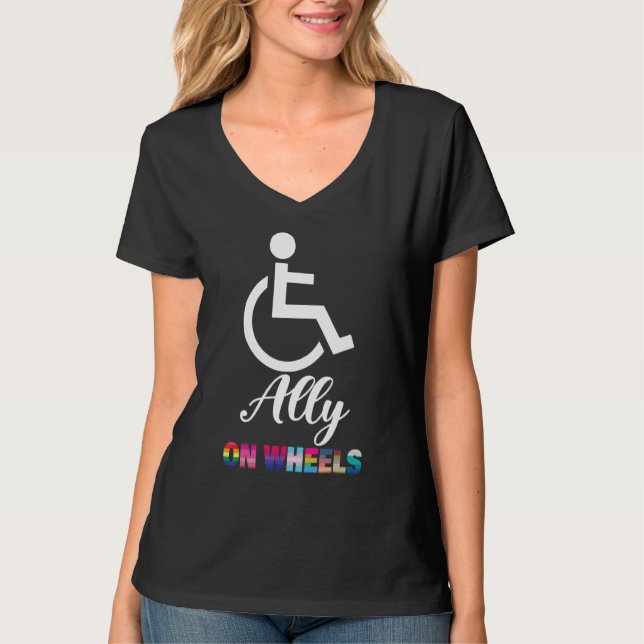 Disability Pride Awareness   Ally On Wheels Wheelc T-Shirt (Front)