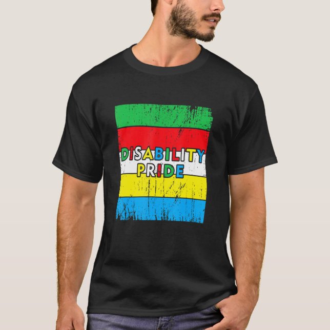 Disability Pride Flag Disabled Month Disability Aw T-Shirt (Front)