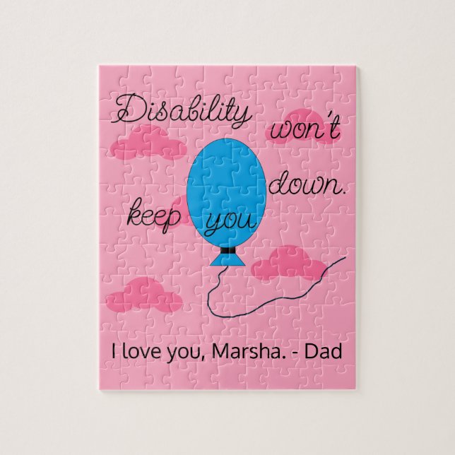 Disability won't Keep You Down:  Pink & Blue Jigsaw Puzzle (Vertical)