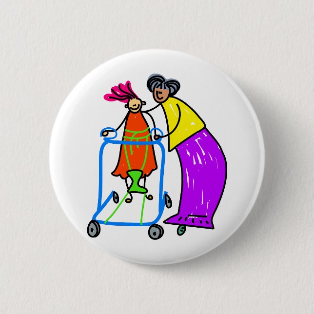 Disabled Girl 6 Cm Round Badge (Front)
