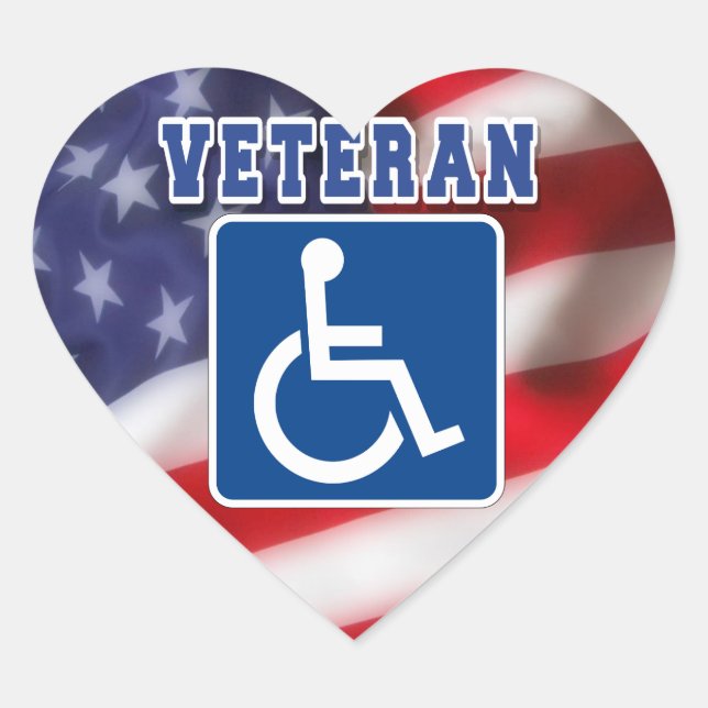 Disabled Handicapped Veteran USA Heart Sticker (Front)