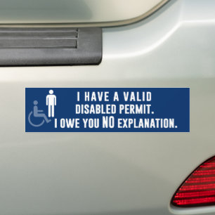Disabled Permit Explanation Invisible Disability Bumper Sticker