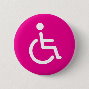 Disabled symbol or pink handicap sign for girls 6 cm round badge
