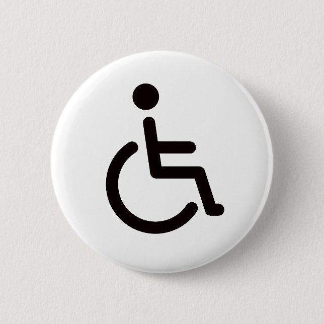 Disabled symbol or white and black handicap sign 6 cm round badge (Front)
