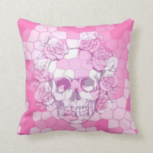 Disappearing skull with roses on pink cushion