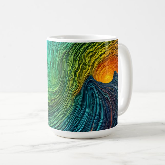 "Disappearing Sun" Abstract Fractal Waves Coffee Mug (Front Right)
