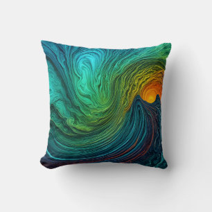 "Disappearing Sun" Abstract Fractal Waves Cushion