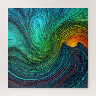 "Disappearing Sun" Abstract Fractal Waves Jigsaw Puzzle