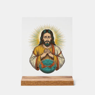 Disappointed Jesus Deflated Exercise Ball Gym Fail Acrylic Sign