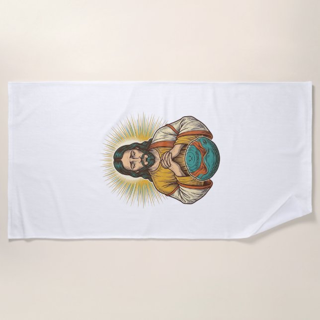 Disappointed Jesus Deflated Exercise Ball Gym Fail Beach Towel (Front)