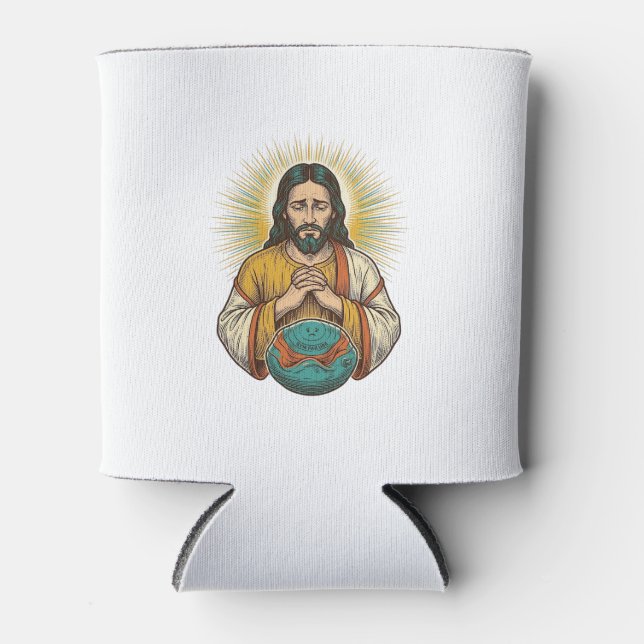 Disappointed Jesus Deflated Exercise Ball Gym Fail Can Cooler (Front)