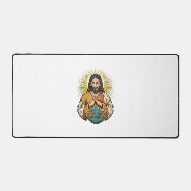 Disappointed Jesus Deflated Exercise Ball Gym Fail Desk Mat (Front)