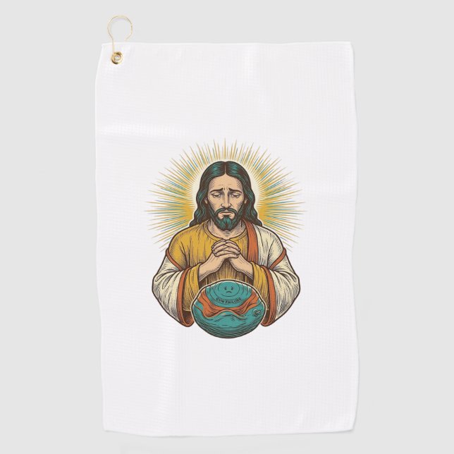Disappointed Jesus Deflated Exercise Ball Gym Fail Golf Towel (Front)