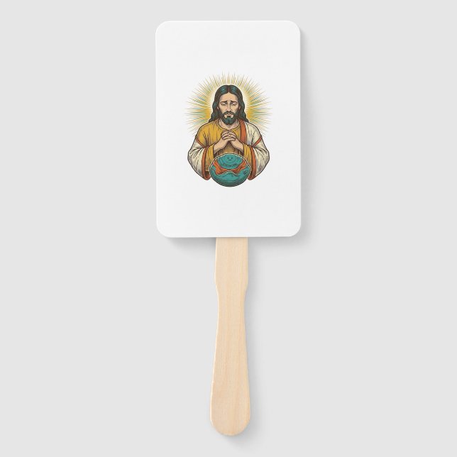 Disappointed Jesus Deflated Exercise Ball Gym Fail Hand Fan (Front)