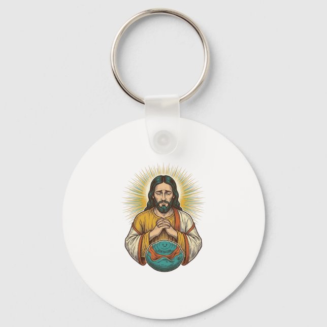 Disappointed Jesus Deflated Exercise Ball Gym Fail Key Ring (Front)