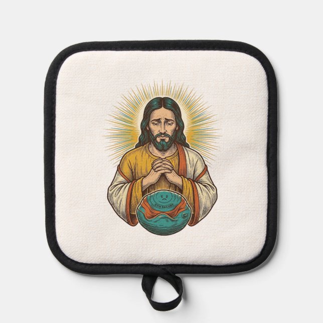 Disappointed Jesus Deflated Exercise Ball Gym Fail Pot Holder (Front)