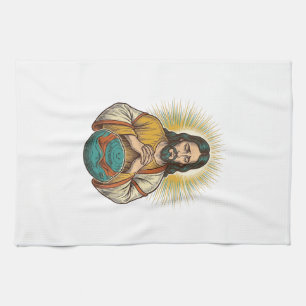 Disappointed Jesus Deflated Exercise Ball Gym Fail Tea Towel
