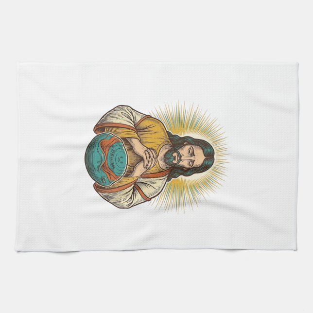 Disappointed Jesus Deflated Exercise Ball Gym Fail Tea Towel (Horizontal)
