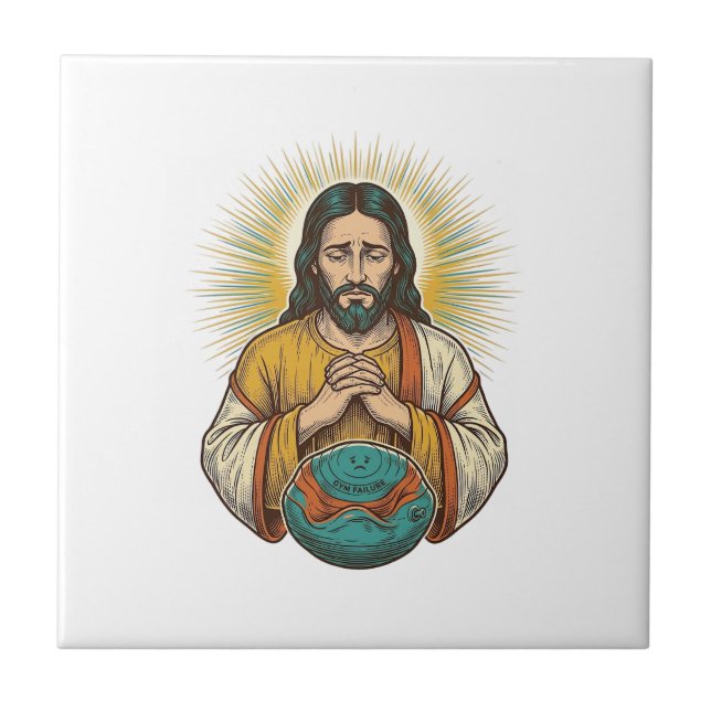Disappointed Jesus Deflated Exercise Ball Gym Fail Tile (Front)