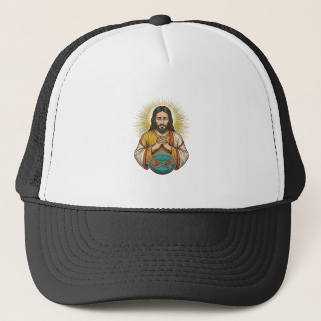 Disappointed Jesus Deflated Exercise Ball Gym Fail Trucker Hat (Front)