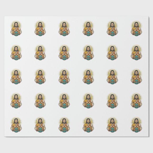 Disappointed Jesus Deflated Exercise Ball Gym Fail Wrapping Paper (Flat)