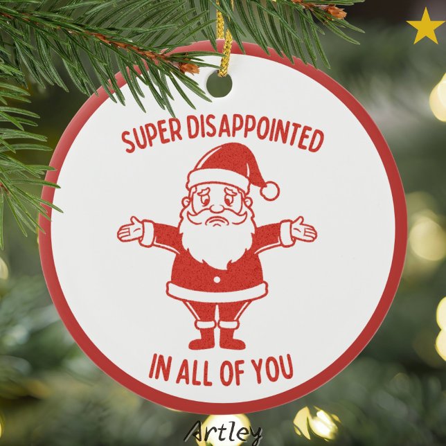 Disappointed Retro Style Naughty Santa Christmas  Ceramic Tree Decoration (Creator Uploaded)