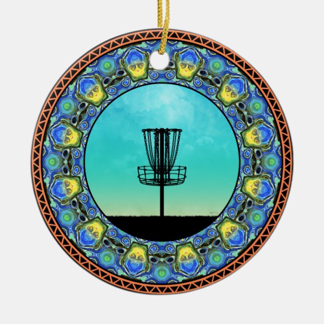 Disc Golf Abstract Basket 5 Ceramic Tree Decoration (Front)