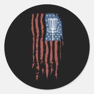 Disc Golf American Flag Retro Frisbee Sports Gift Classic Round Sticker